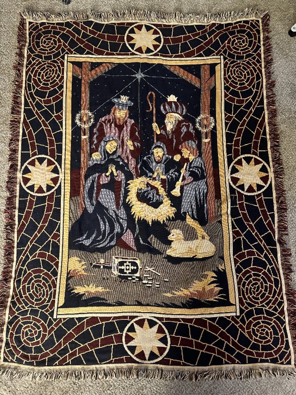 GOODWIN WEAVERS gorgeous NATIVITY throw blanket woven tapestry style 50x65" LIKE